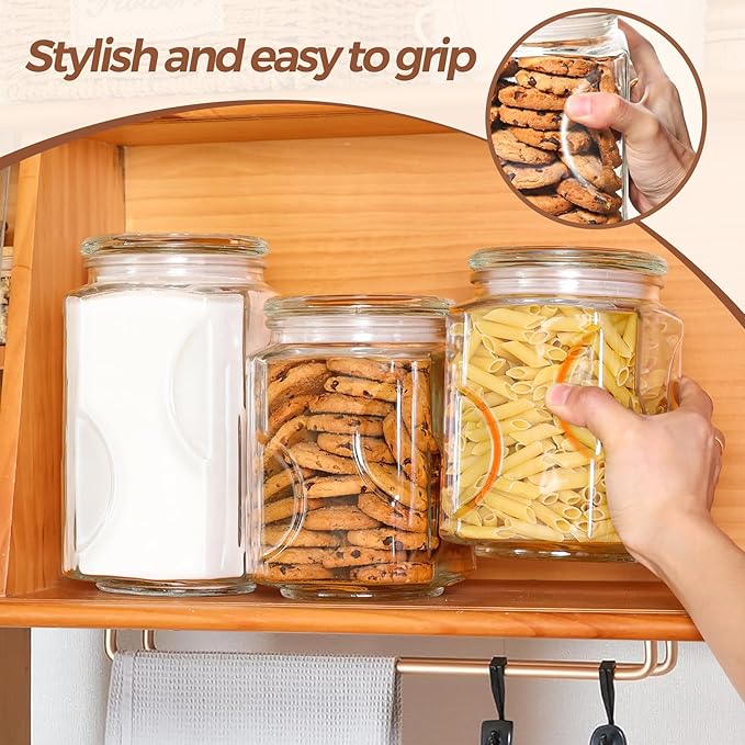 ComSaf Glass Jars with Lids 64oz, Large Glass Storage Containers with Lids, Flour Sugar Storage Containers, Half Gallon Jars for Kitchen Storage and Laundry Room Organization, Set of 2