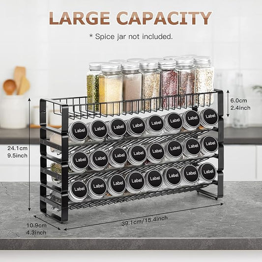 JONYJ 4 Tier Stackable Seasoning Rack Organizer, Detachable Countertop Spice Jar Rack for Cabinet, Freestanding , Black Frosted Iron Kitchen Counter Shelf