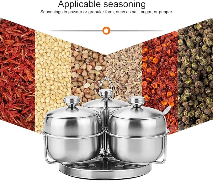 Stainless Steel Condiment Seasoning Container Pots Set with Spice Rack Large Capacity Tone to Store, Sugar, Salt, Oil, Spices Condiment Jars Storage, Silver