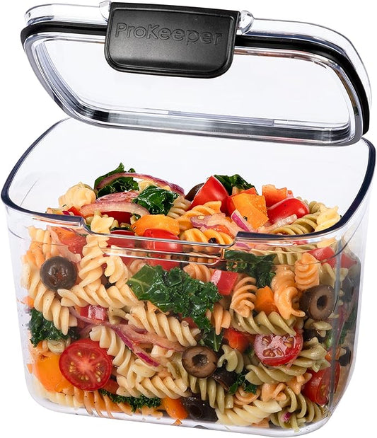 Progressive Prokeeper + Deli Storage Set: Air-Tight Silicone Sealed Containers w Grooved Bottom, Dry Erase Lid, BPA-Free, Stackable, Keeps Meats & Cheeses Fresh Longer, PKS-706C Tall Deli 1.65L