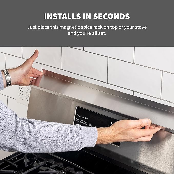 StoveShelf Deluxe 30" Length White Magnetic Shelf for Kitchen Stove - Extra Strength Double Magnets - Kitchen Storage Solution with Zero Installation - Over Stove Spice Rack Organizer