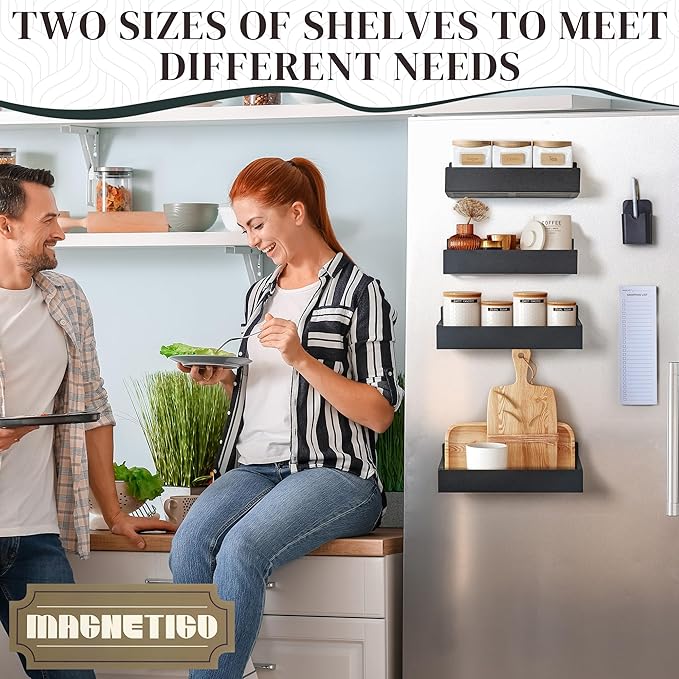 4-Pack Magnetic Spice Rack Set with Hooks, Grocery Notepad & Pen - Space-Saving Kitchen Organizer for Spices & Jars