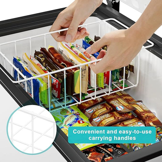 16.5 Inch Chest Freezer Organizer Storage Baskets Bins Metal Wire, Settle freezer chaos and reduce food waste effectively, Durable, Fully Use Space, Improve Air Circulate, 2 Pack