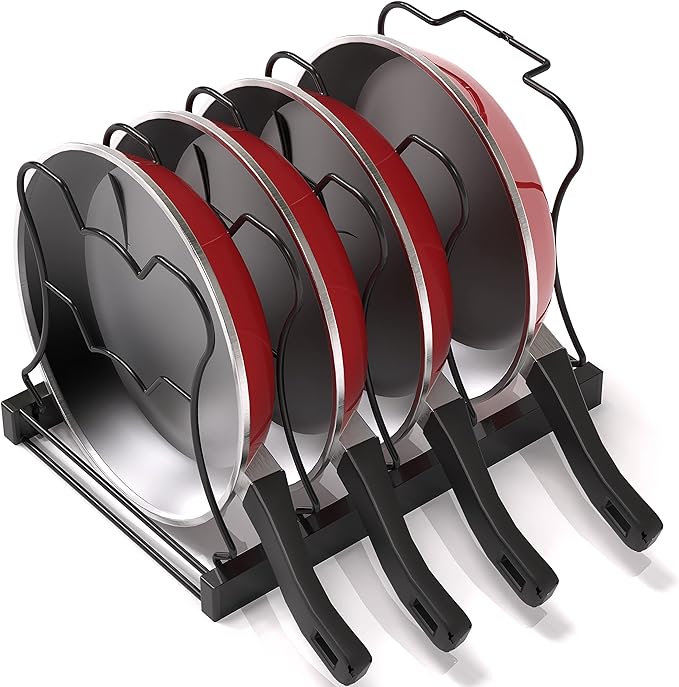 Simple Houseware Iron 5 Compartments Height Adjustable Pan Organizer, Black