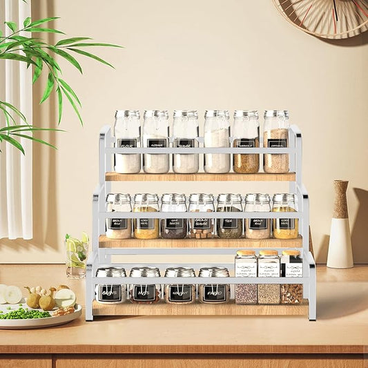 Spice Rack Organizer for Countertop , 3-Tier Spice Storage Holder with Magnetic Connetion for Kitchen , Durable Syrup Rack with Fall Protection ,Versatile Display Rack for Wine Bottles,Cosmetics.