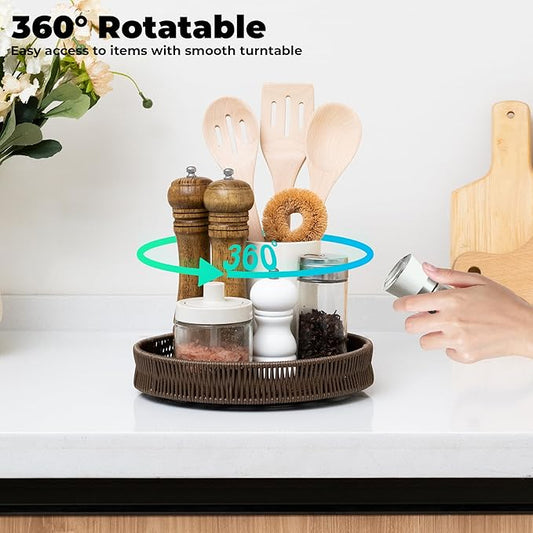 GRANNY SAYS 10 Inch Lazy Susan Organizer, Lazy Susan for Table Top, Small Wicker Turntable Spice Rack for Kitchen, Lazy Susan Spice Rack Organizer, Kitchen Essentials, Bathroom Cabinet Organizer
