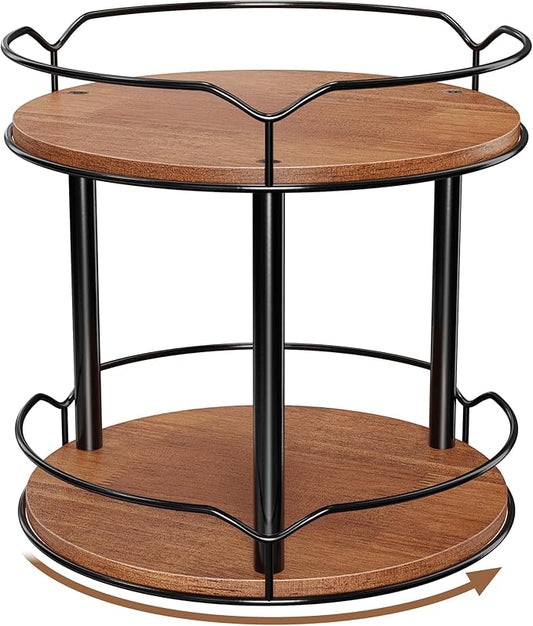 Lazy Susan Organizer 2 Tier - Turntable Spice Rack for Table Top, Wooden Rotating Lazy Susan for Cabinet Pantry Kitchen Countertop Dining Table Cupboard Bathroom Vanity Storage