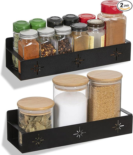 LRAE 2 Pack Magnetic Spice Rack for Refrigerator, Metal Fridge Shelf Kitchen Organization, Spice Magnetic Rack, Strong Magnet Seasoning Rack for Kitchen and Classroom Organizer, Black