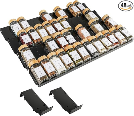 Spice Drawer Organizer - 48 Pack Transparent Acrylic Spice Rack (Jars not included)