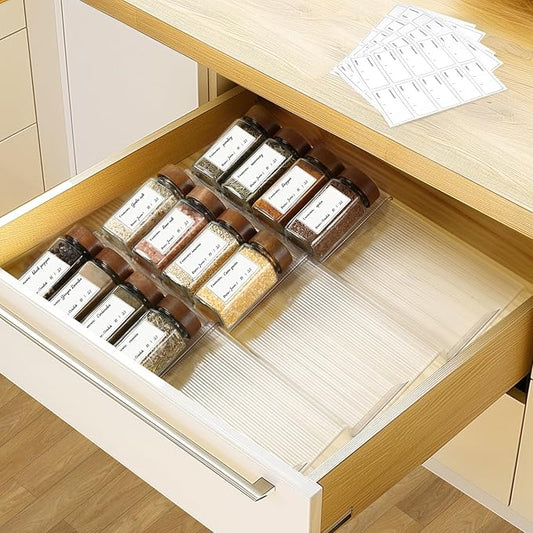 Spice Drawer Organizer 3 Tier- 2 Pack Clear Acrylic Drawer Seasoning Organizer Expandable From 7.5' to 15'' Kitchen Spice Rack Organizers and Storage for Drawer (Jars not included)