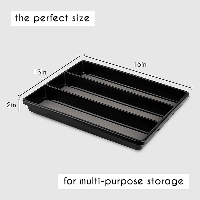 Kitchen Utensils Organizer Utensil Tray Holder Large Non-Slip Cutlery Drawer Organizer 3 Compartment Multi-Purpose Home Organization (Black)