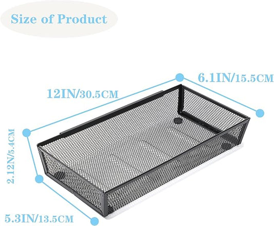 Silverware Organizer ，Mesh Cutlery silverware Tray for Drawer，Tool tray organizer,Utensil Flatware Tableware Organizer for Kitchen,Office,with Non-slip,Fits Standard Drawer,(6x12 IN) 6PSC,Black