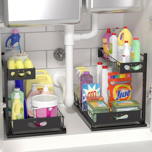 2 Pack Under Sink Organizer with Pull-Out Drawers,Kitchen Storage Organization,Bathroom Organizers and Storage,Bathroom Shelves,Home Storage,Black