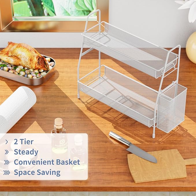 EKNITEY Bathroom Countertop Organizer Shelf - 2 Tier Counter Spice Rack Metal Makeup Rack Small Perfume Organizer for Sink/Bedroom/Living Room/Kitchen/Office