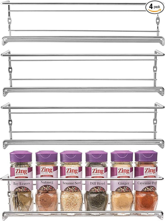 Mindspace Spice Rack Wall Mount, Pantry Cabinet Door Organizer - Set of 4 Hanging Spice & Seasoning Racks Kitchen Storage Organizer | The Wire Collection, Chrome