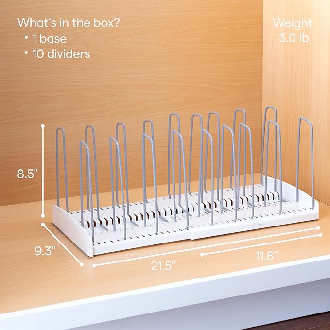 YouCopia StoreMore Expandable Cookware Rack, Adjustable Pan Organizer for Kitchen Cabinet Storage, White