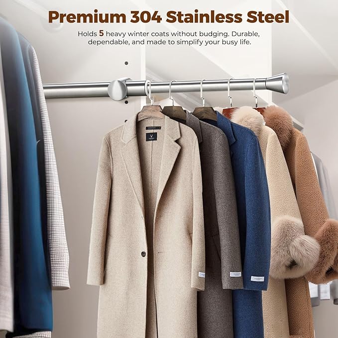 12" Pull-Out Valet Rod for Closet Organization, Add Extra Hanging Space 304 Stainless Steel Closet Rods, Space-Saving Design for Small Closets,Silver 2 Pack