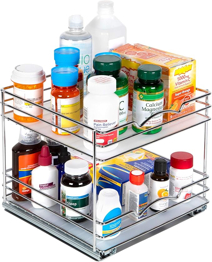 Pull Out Cabinet Organizer for Spices, Cans - Heavy Duty with Lifetime Limited Warranty- Pull Out Spice Rack- Cabinet Pull Out Shelf for Cans,Dishes, Etc, 10-1/2"Wx10-3/8"Dx8-7/8" H, Chrome