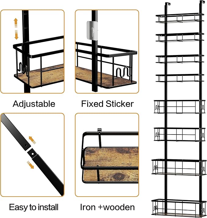 Highpro 8-Tier Over the Door Pantry Organizer, Pantry Organization and Storage Rack, Metal Hanging Spice Rack Shelves, Home & Kitchen, Closet, Laundry Room Bathroom Organization,Black