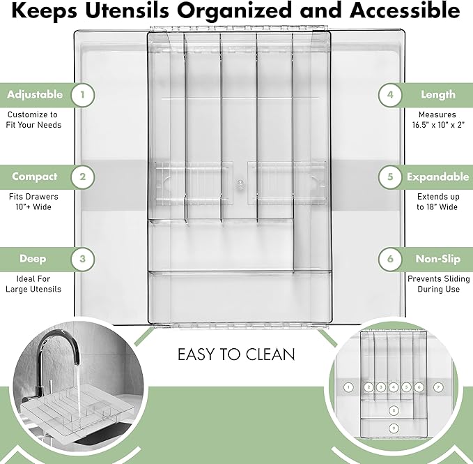 Sorbus Silverware Organizer – Expandable Kitchen Drawer Organizer, Adjustable Utensil Organizer, Cutlery Tray for Forks, Knives, Spoons – Multipurpose Flatware and Kitchen Storage Solution
