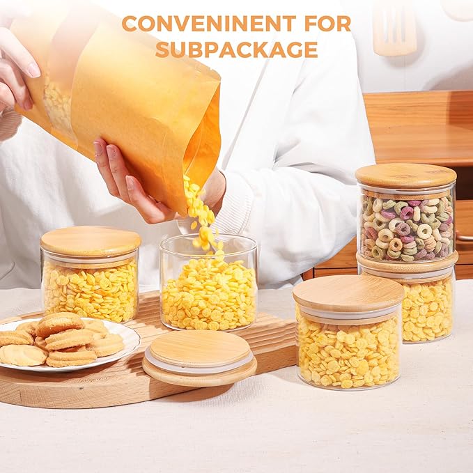 ComSaf 15oz Glass Food Storage Jars Set of 6, Clear Glass Storage Containers with Lids, Pantry Organization Jar, Spice, Blooming Tea, Coffee, Cookie and Sugar Container, Small jar Set for Kitchen