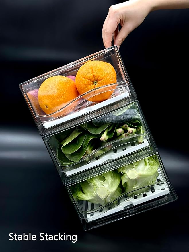 Refrigerator Organizers and Storage Drawer, Stackable Fruit Storage Containers for Fridge, Reusable Fridge Organizer fit for Kitchen Refrigerator and Restaurant Freezer (2 Drawers, Large)