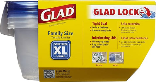 GladWare Family Size Food Storage Containers, XL | Large Square Food Storage, Containers Hold up to 104 Ounces of Food, Large Set 3 Count Food Containers