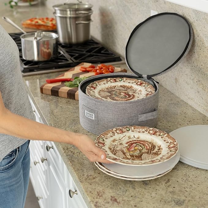 China Storage Container for Dinner Plate - Fit plates up to 11.5" W - Includes 12 Thick Felt Dividers. Hard Shell and Stackable with Padded Interior