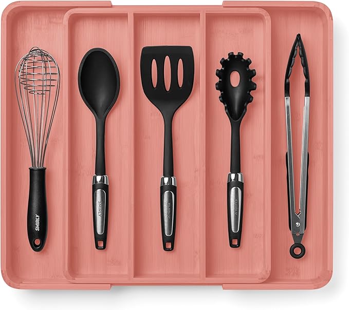 SMIRLY Silverware Drawer Organizer – Bamboo Kitchen Drawer Organizer, Adjustable Utensil Holder and Cutlery Tray, Drawer Dividers for Flatware and Kitchen Utensils