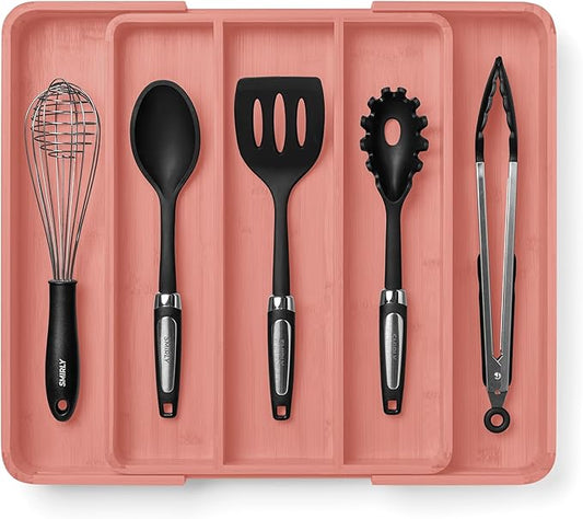 SMIRLY Silverware Drawer Organizer – Bamboo Kitchen Drawer Organizer, Adjustable Utensil Holder and Cutlery Tray, Drawer Dividers for Flatware and Kitchen Utensils