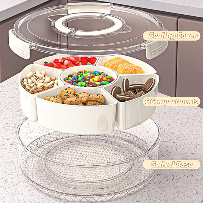 Veggie Tray with Lid,Serving Tray with Lid For Veggie Fruit and Candy,Clear Fridge Organizer and Storage for Picnic,Beach, Party, Travel Essentials