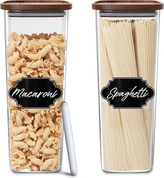 Square Glass Jars with Wood Lids Set of (2) 80 fl oz Airtight and Stackable Storage Containers for Kitchen Pantry or Bathroom BPA Free and Recyclable Canister for Food Cookies Coffee Pasta Sugar