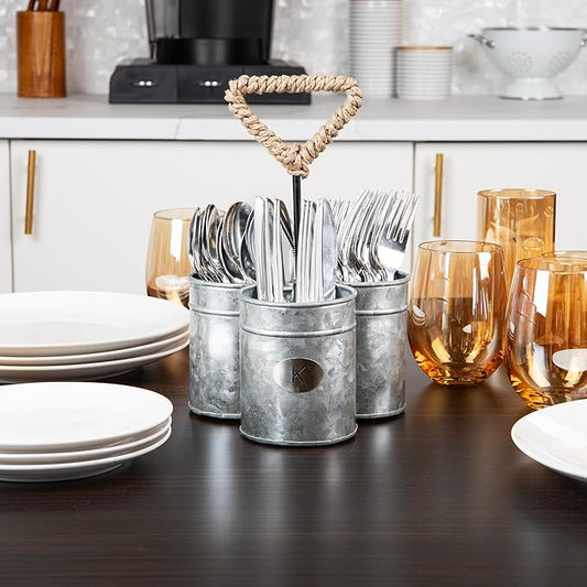 Mind Reader Utensil Holder, Silverware Organizer, Caddy, Cutlery Holder, Galvanized Metal, 7" L x 7" W x 10" H, Silver