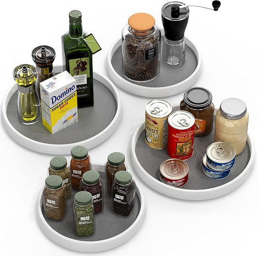 Simple Houseware Lazy Susan Spice Organizer Rotating Rack Tray, 4-Pack (2 Medium 10'', 2 Large 12'')
