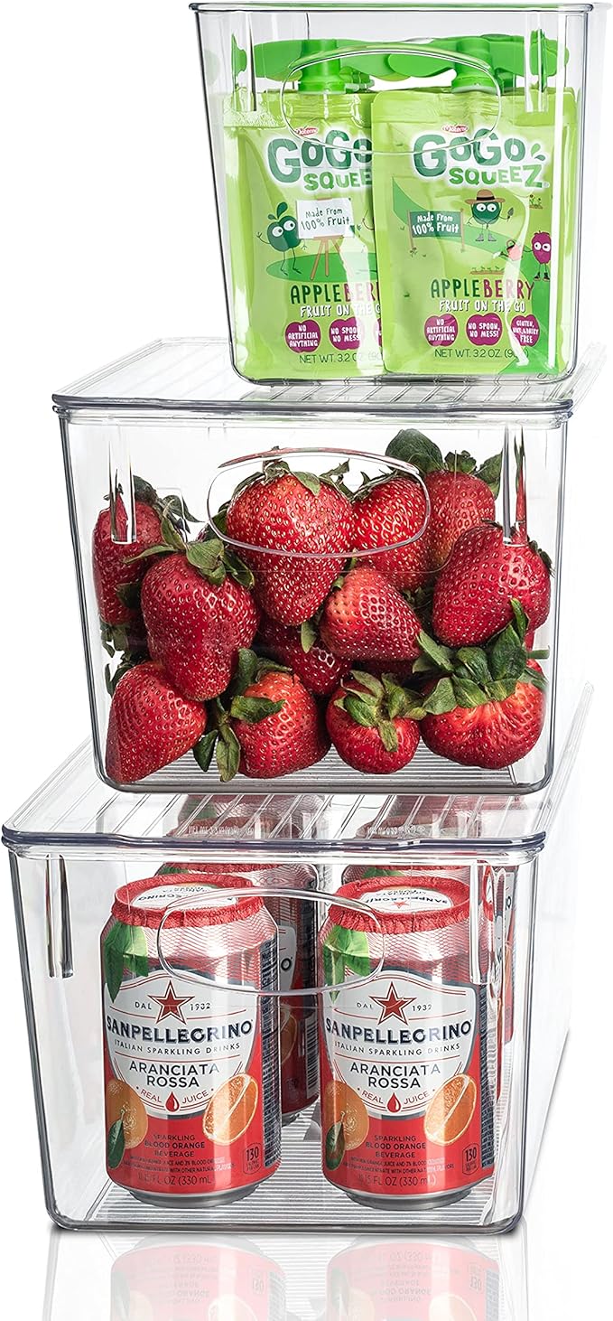 Sorbus Refrigerator Organizer Bins (3-Pack) – BPA-Free Fridge Bins, Plastic Organizers for Freezer, Pantry Closet Storage, Fridge Organization, Food Storage, Produce, and Kitchen Essentials