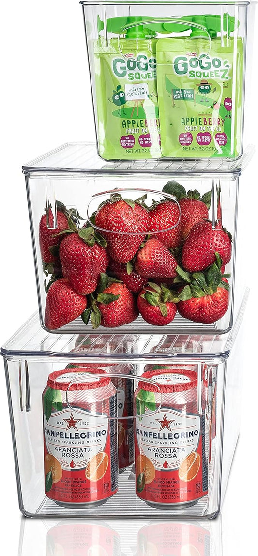 Sorbus Refrigerator Organizer Bins (3-Pack) – BPA-Free Fridge Bins, Plastic Organizers for Freezer, Pantry Closet Storage, Fridge Organization, Food Storage, Produce, and Kitchen Essentials