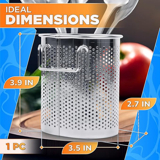 Perforated Stainless Steel Chopstick Holder – Drying Basket for Chopsticks & Utensils, Compact Oval Design with Hook for Kitchen Organization, Easy Storage and Utensil Drying, Sturdy & Dishwasher Safe