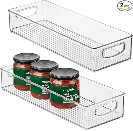 iDesign Plastic Stackable Pantry Bin - Organizer Bin with Handles for Cabinets or Fridge - Set of 2 - Clear