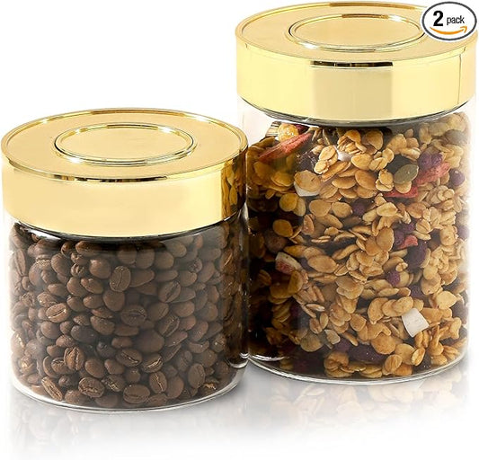 2-Pack Airtight Glass Food Storage Containers - Wide Mouth, One-Touch Locking Lids, Borosilicate Glass for Pantry, Spices, Snacks & Dry Food