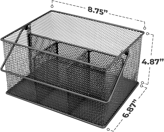 Sorbus® Utensil Caddy — Silverware, Napkin Holder, and Condiment Organizer — Multi-Purpose Steel Mesh Caddy—Ideal for Kitchen, Dining, Entertaining, Tailgating, Picnics, and much more (Black)
