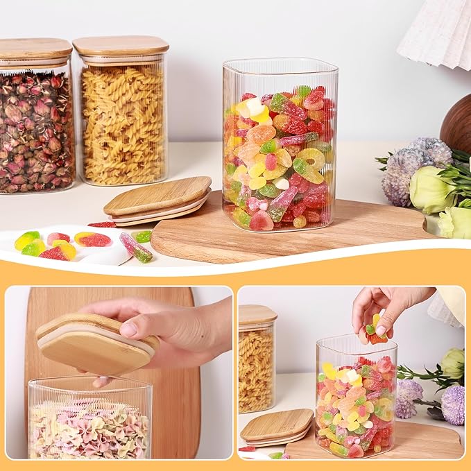 Glass Food Storage Jars 6-Pack 37oz - 4x6 in-Clear Glass Food Canisters with Bamboo Lid Airtight For Serving Tea, Coffee, Flour, Sugar, Candy, Cookie, Spice and More shutiao