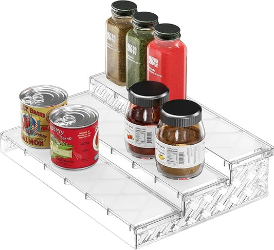 Simple Houseware 3 Tier Spice Shelf For Countertop Cabinet Storage Organizer, Clear