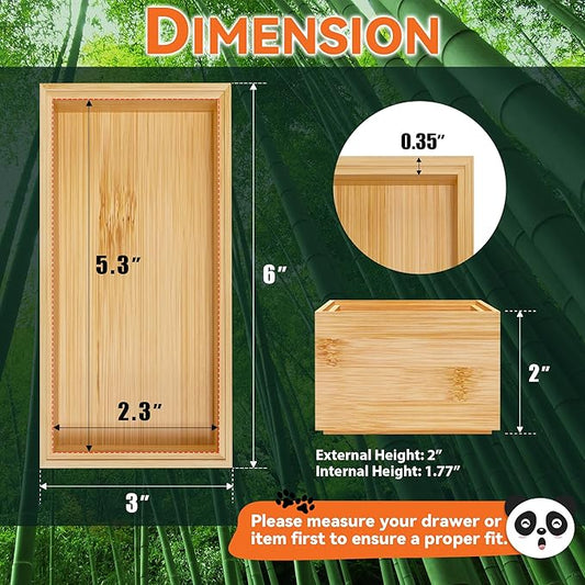 Bamboo Drawer Organizer, Small Silverware Organizer for Kitchen Drawer, Stackable Utensil Organizer, 2 Pcs Flatware Organizer for Drawer, Wooden Storage Box Tray (Bamboo, 6 X 3 X 2 Inch)