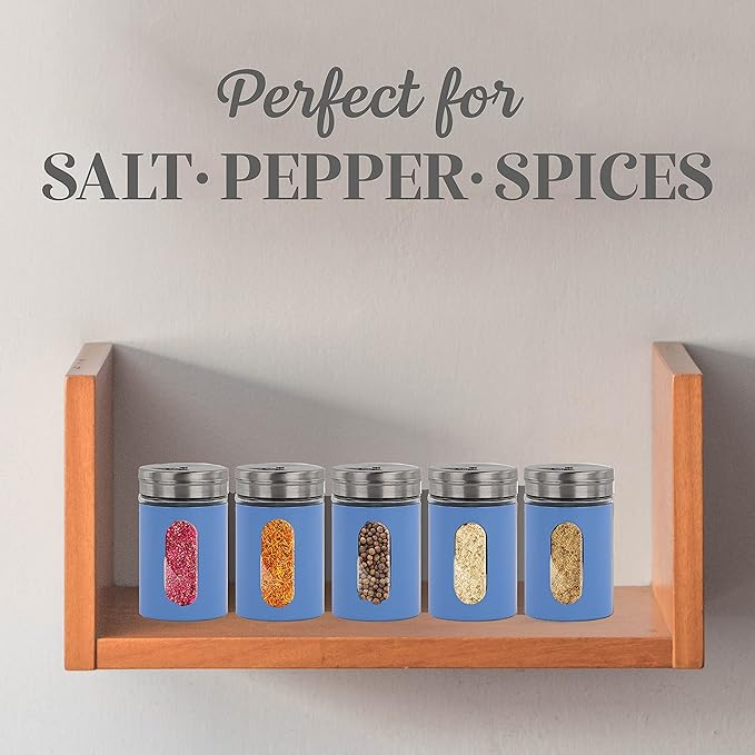 Denim Blue Salt Pepper Shakers Retro Spice Jars Glass - Set of 5
