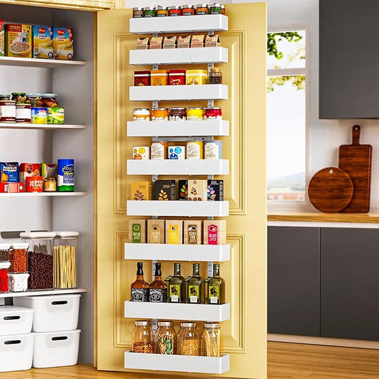 Moforoco White 9-Tier Over The Door Pantry Organizer, Pantry Organization And Storage, Metal Hanging Spice Rack Shelves Door