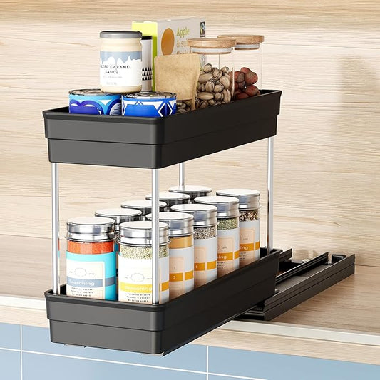 Nieifi Vertical Spice Rack Pull Out-Spice Racks for Inside Cabinets-4-1/3 inch Wide-Suitable for Cabinets Larger Than 12 inches High-Seasoning Kitchen Organizer-4.3"W x 10.6"D x 8.7"H-1 Pack-2 Tier