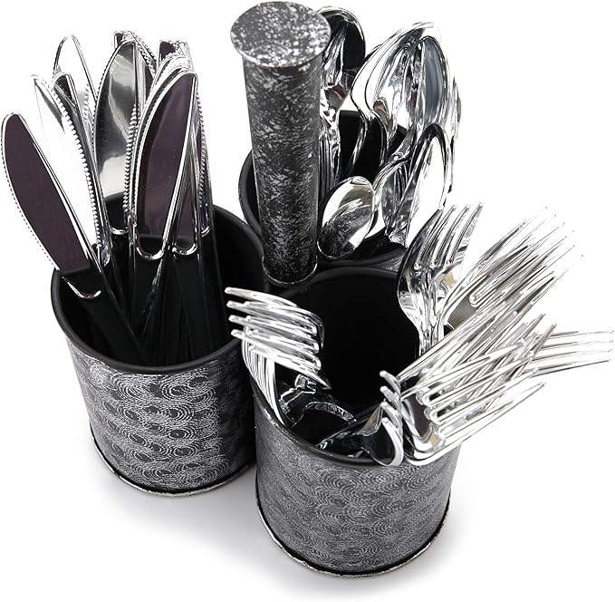 Mind Reader Utensil Holder, Silverware Organizer, Caddy, Cutlery Holder, Galvanized Metal, 7" L x 7" W x 9.5" H, Silver