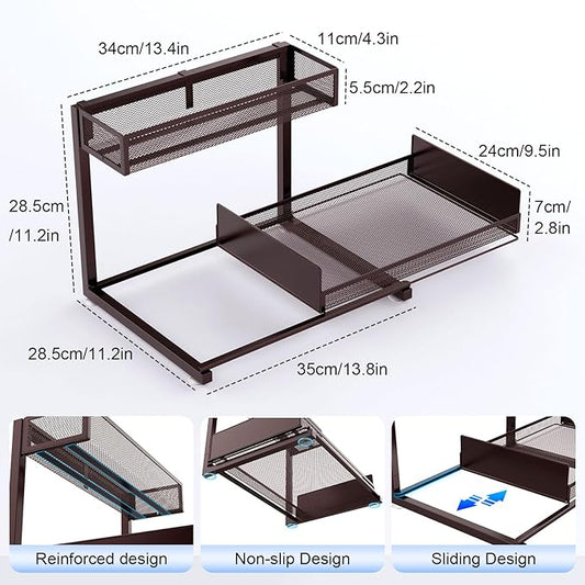 2 Pack Under Sink Organizer and Storage, 2 Tier Pull Out Cabinet Organizer, Slide Out Under Sink Storage Shelf, Undersink Organizers Shelves for Kitchen Bathroom Pantry Organization (Bronze)