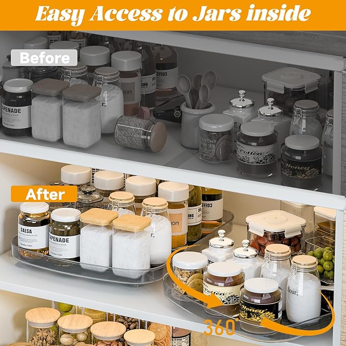 Lazy Susan Turntable Organizer for Refrigerator 360° Refrigerator Organizers and Storage Lazy Susan Organizer for Fridge, Cabinet, and Pantry,15.82"x12",(Clear 1 Pack)