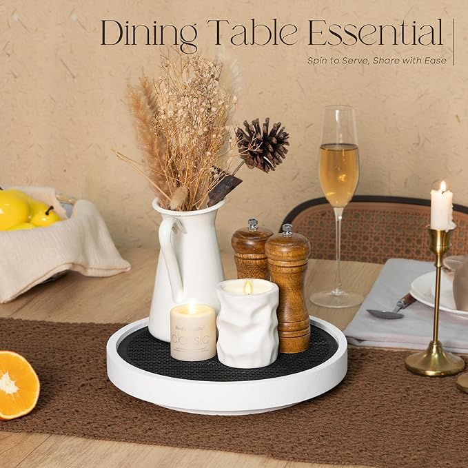 Non-Skid Wood Lazy Susan Organizer Turntable for Home Decor – Stylish 10.5" Lazy Susan Turntable for Cabinet, Pantry & Coffee Table - Great for Bathroom Organizers and Storage (White)